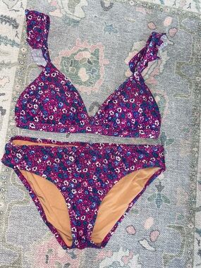 J. Crew Floral Bikini Set in Magenta, Teal and Peach